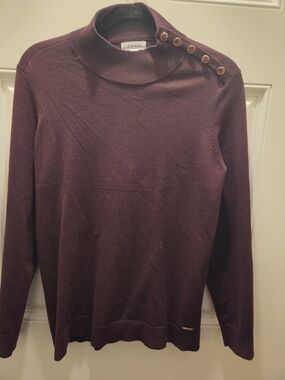 Calvin Klein Women's Burgundy Button-Shoulder Sweater